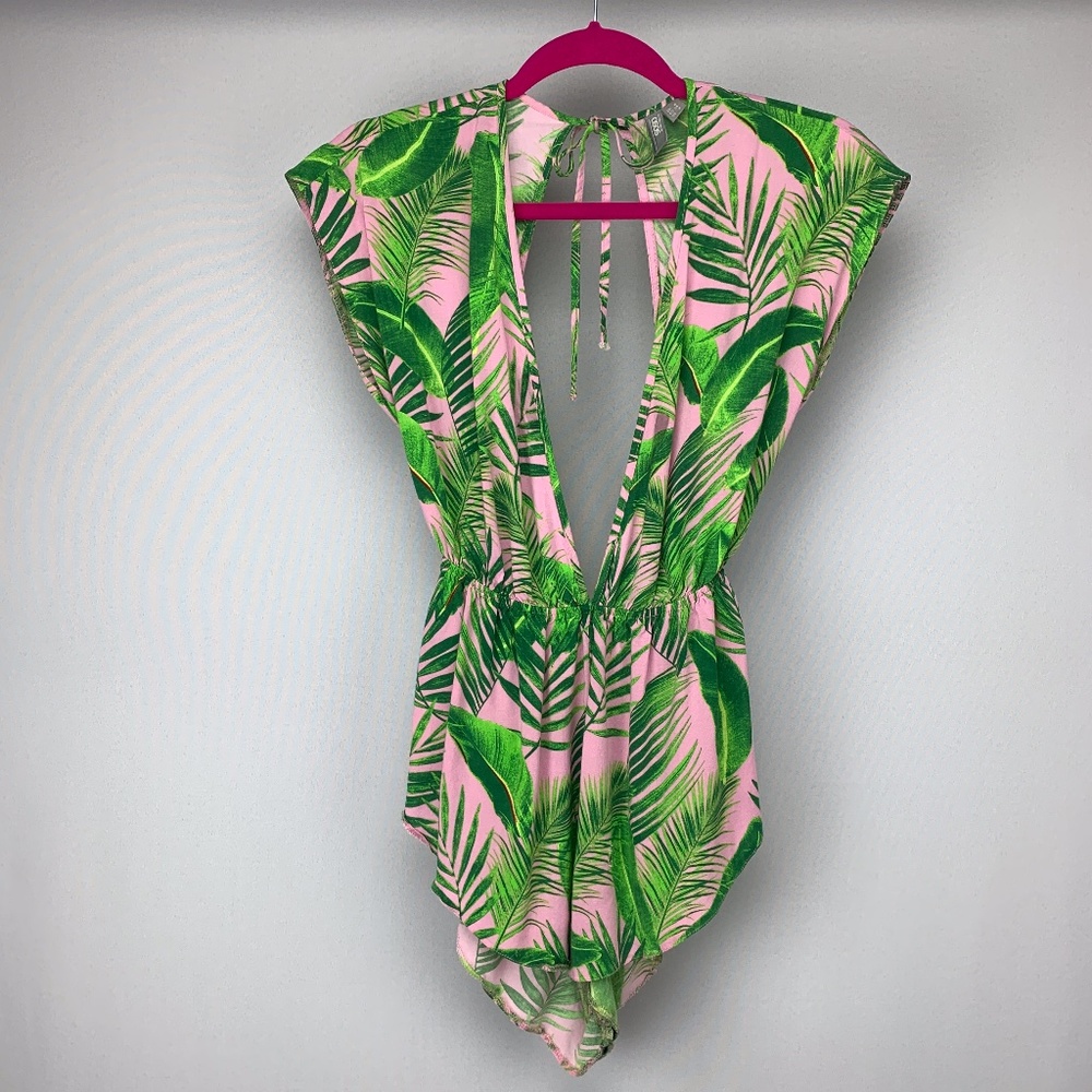 ASOS Pink And Green Palm Leaf Bathing Suit Cover Up Jumper Size 2